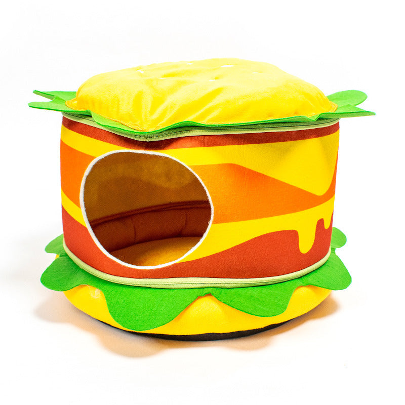 KFX-0458045 Cozy Cotton Burger and Fries Enclosed Pet Nest for Cats