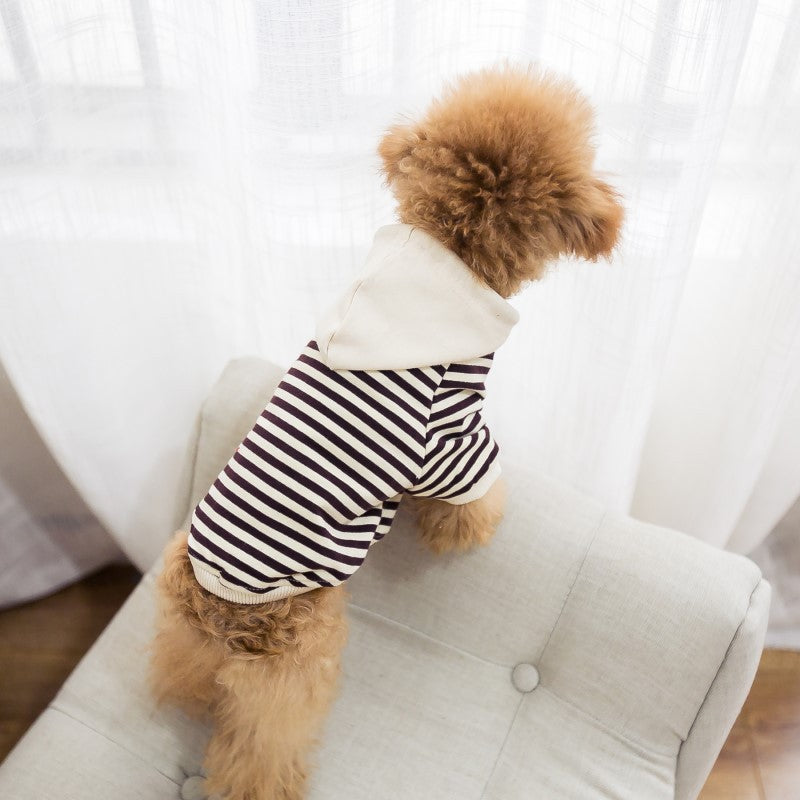 KFX-0458173 Hooded Terry Cotton Sweater for Pets in Black and Khaki Stripes, Various Sizes Available