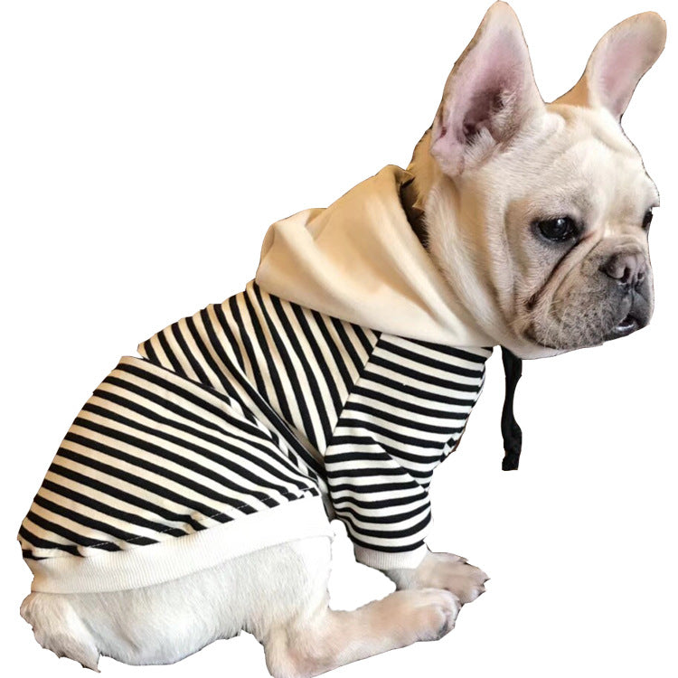 KFX-0458173 Hooded Terry Cotton Sweater for Pets in Black and Khaki Stripes, Various Sizes Available