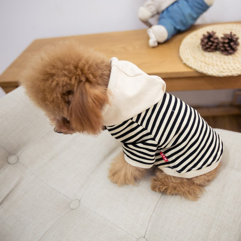 KFX-0458173 Hooded Terry Cotton Sweater for Pets in Black and Khaki Stripes, Various Sizes Available