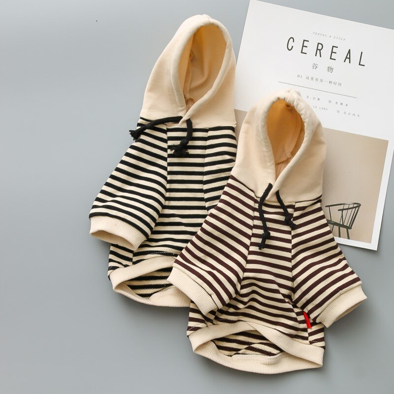 KFX-0458173 Hooded Terry Cotton Sweater for Pets in Black and Khaki Stripes, Various Sizes Available