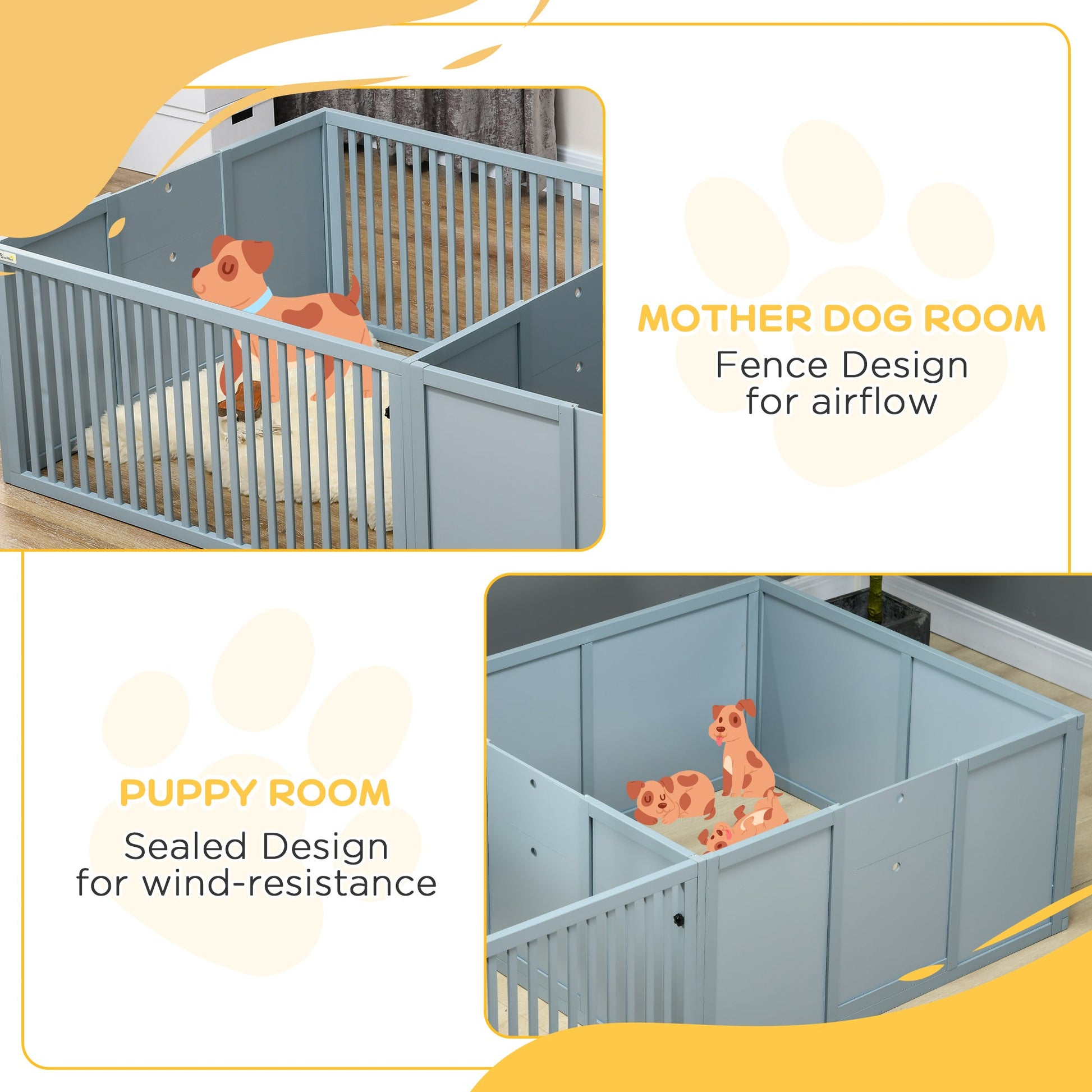 KFX-0459453 Spacious Dog Egg Crate with Removable Doors for Mothers and Newborn Puppies, Indoor Playpen, 81" x 39" x 20", Grey
