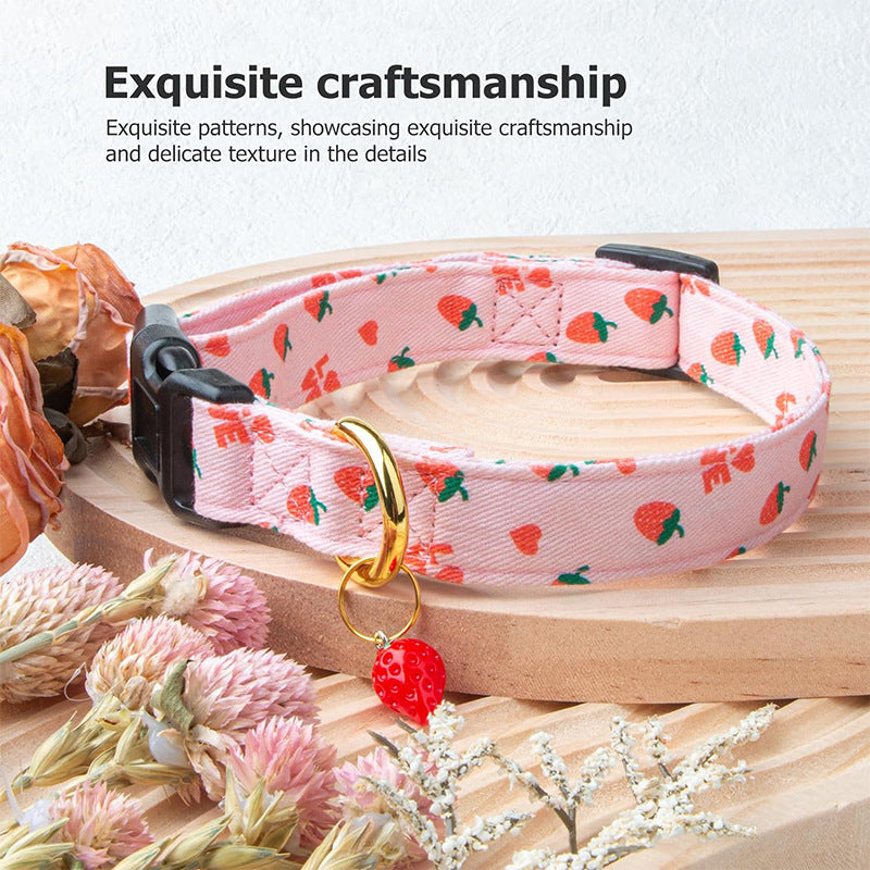 KFX-0461757 Floral Adjustable Dog Collar with Traction - Colors: Strawberry, Watermelon, Avocado, Pink, Green, Purple - Sizes S, M, L