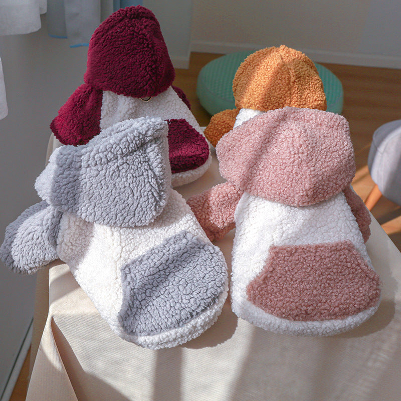 KFX-0464317 Light Brown, Gray, Purple, Pink Lamb Fleece Traction Sweater for Puppies - Casual Autumn Thermal Clothing