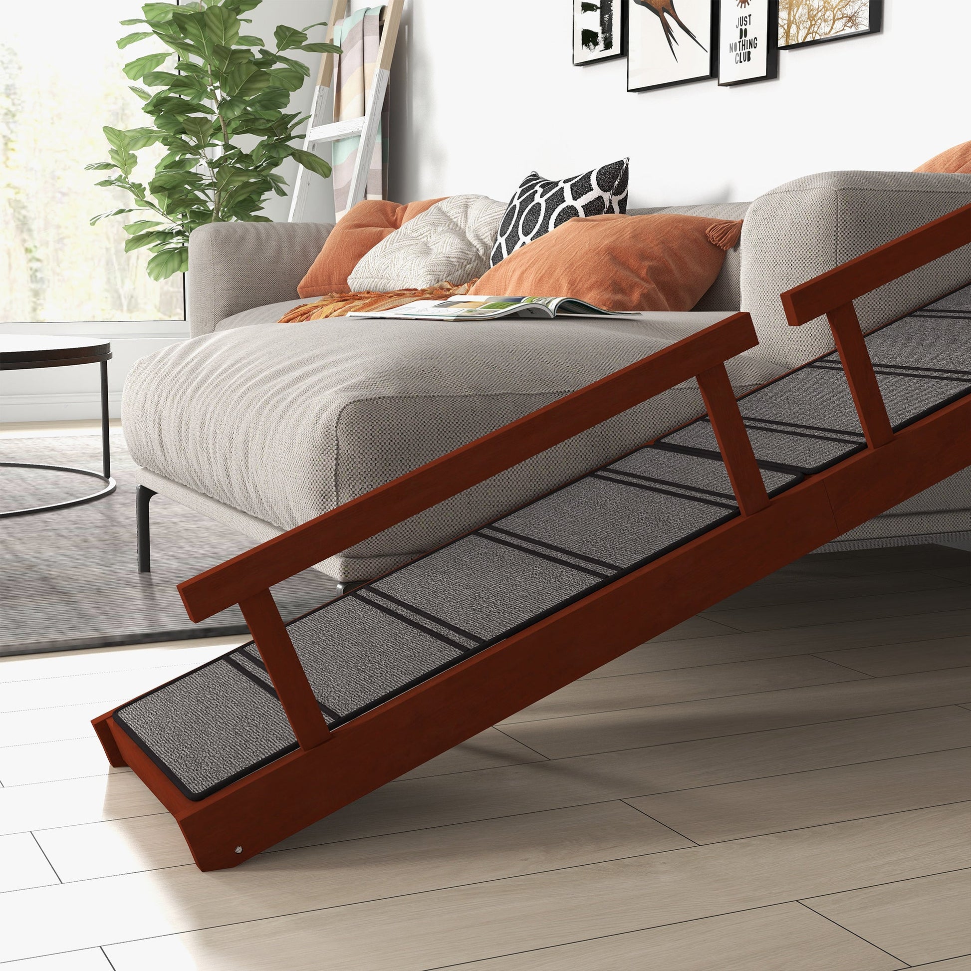 KFX-0465213 Wooden Dog Ramp with Removable Guardrails and Non-Slip Surface, 73" Long, Suitable for Pets Up to 88 lbs