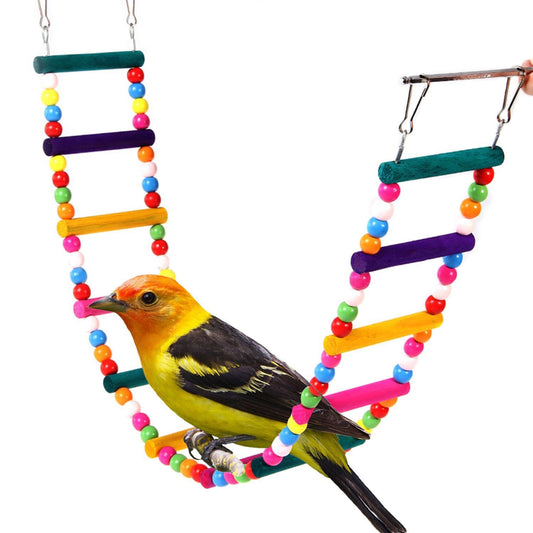 KFX-0467005 Colorful Wooden Bead Ladder Toy for Birds - 25cm to 49cm Length Options