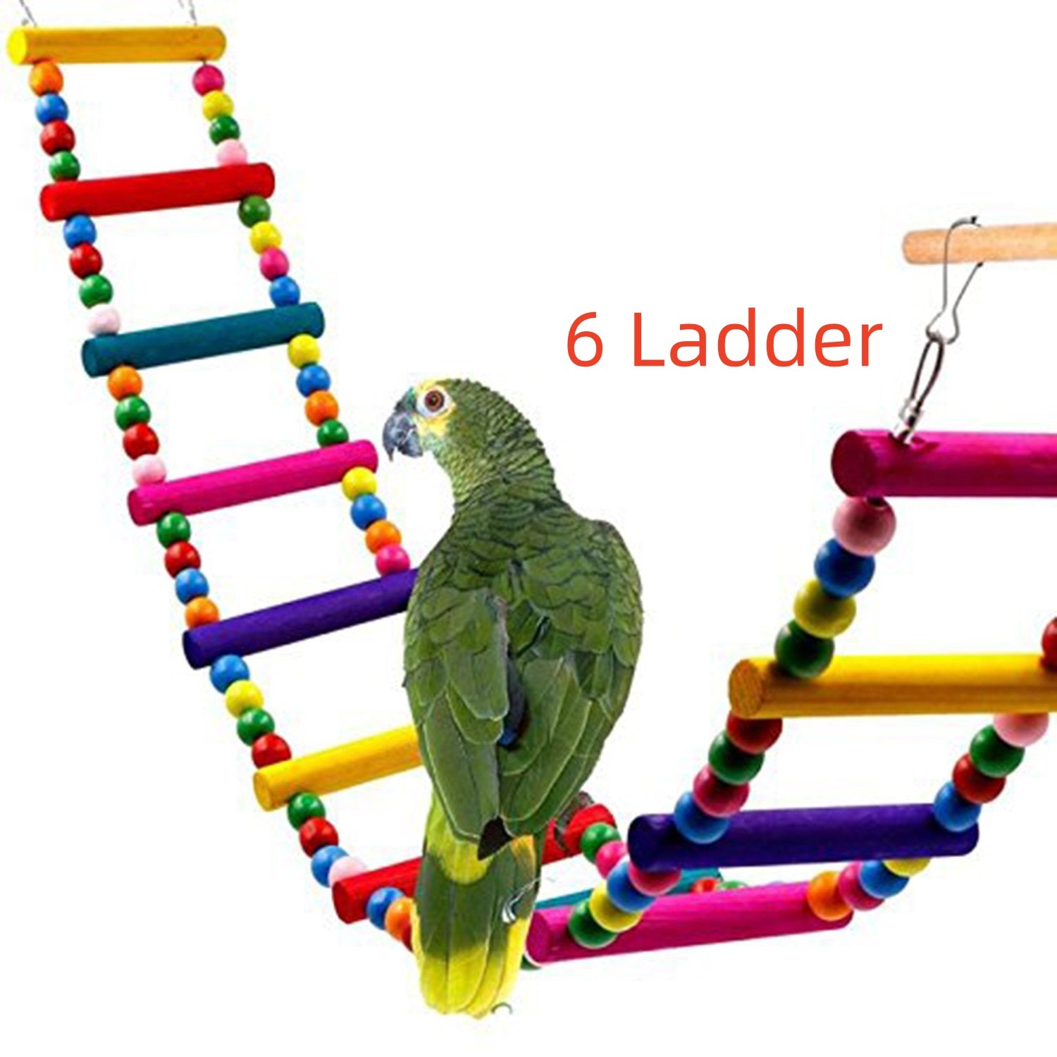 KFX-0467005 Colorful Wooden Bead Ladder Toy for Birds - 25cm to 49cm Length Options