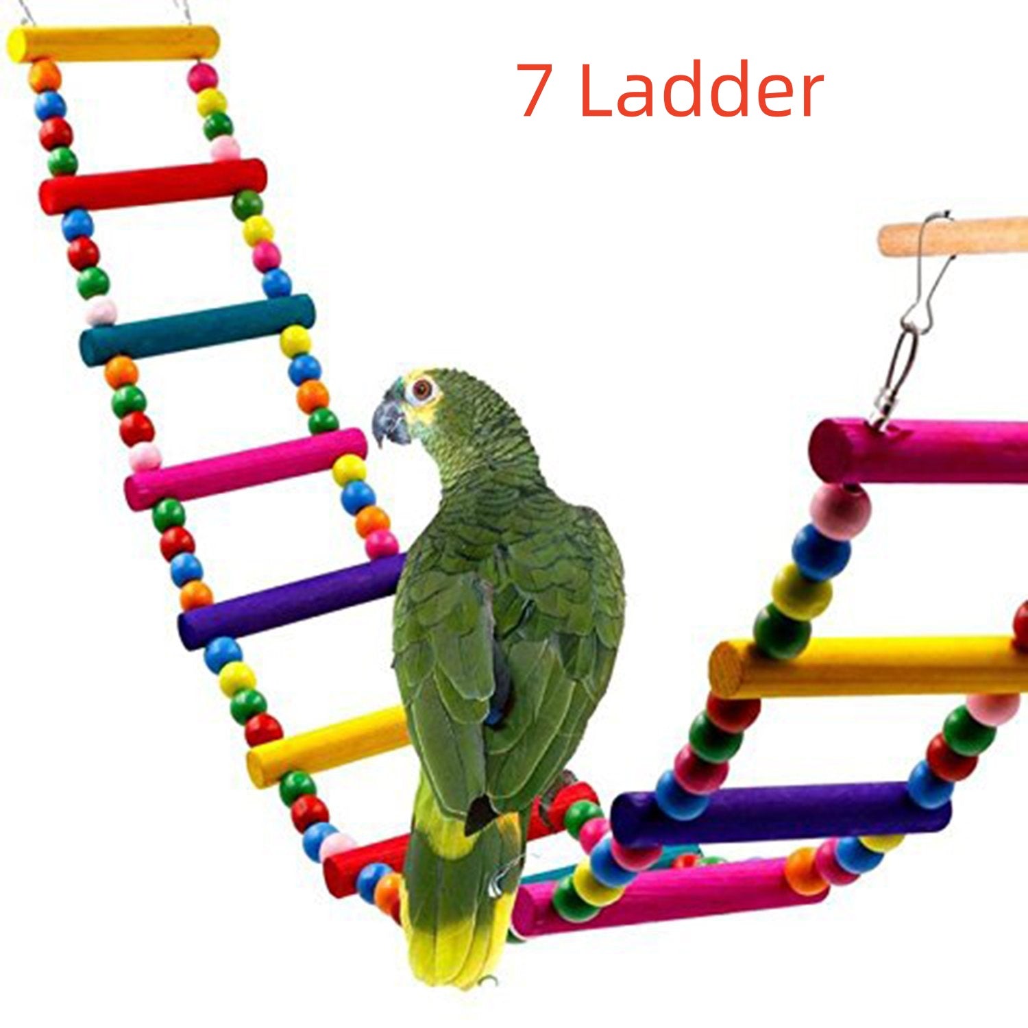 KFX-0467005 Colorful Wooden Bead Ladder Toy for Birds - 25cm to 49cm Length Options