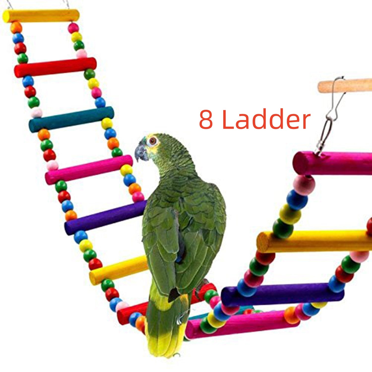 KFX-0467005 Colorful Wooden Bead Ladder Toy for Birds - 25cm to 49cm Length Options