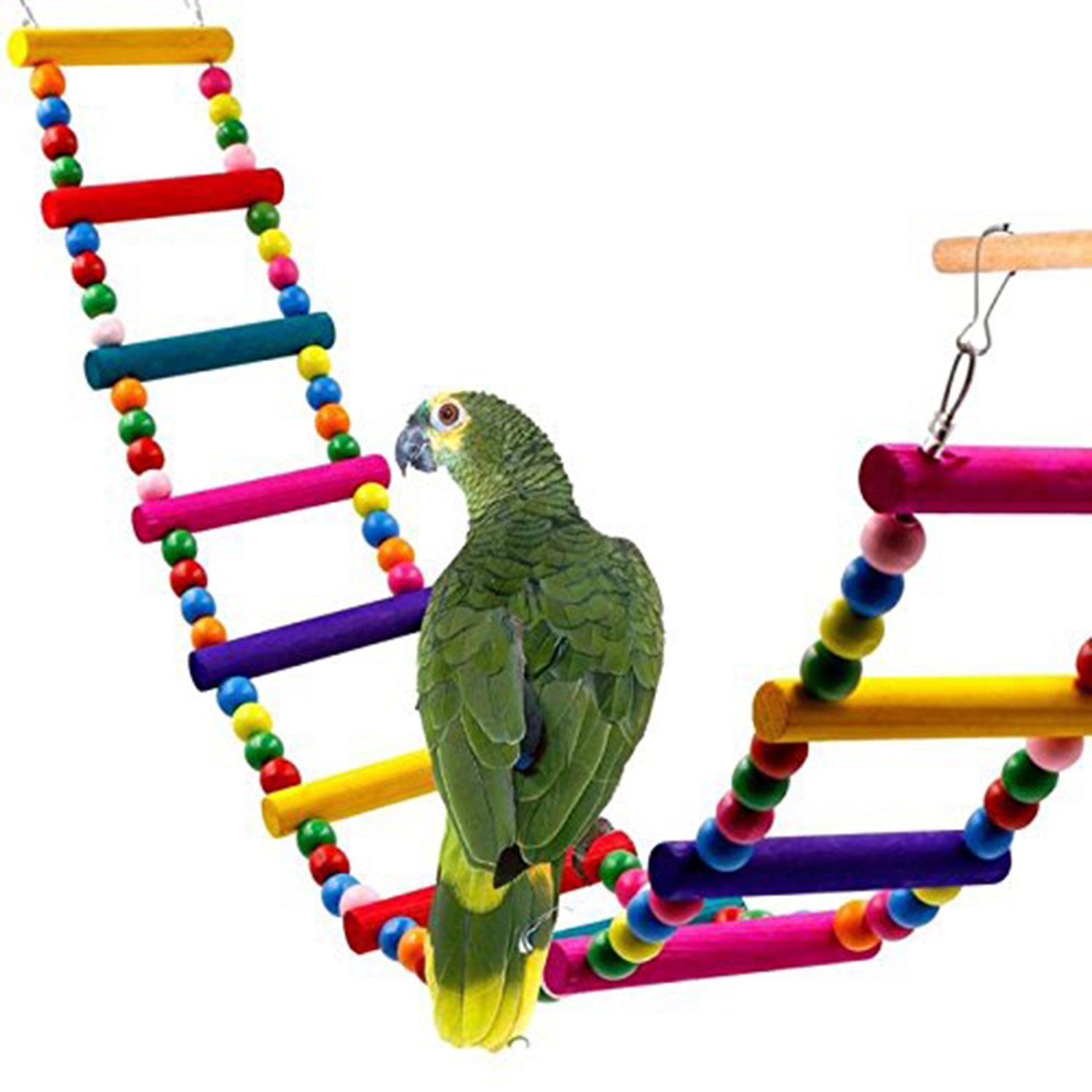 KFX-0467005 Colorful Wooden Bead Ladder Toy for Birds - 25cm to 49cm Length Options