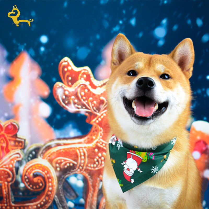 KFX-0467133 Pet Christmas Scarf - 100% Cotton, Red and Green, 45x45x65cm