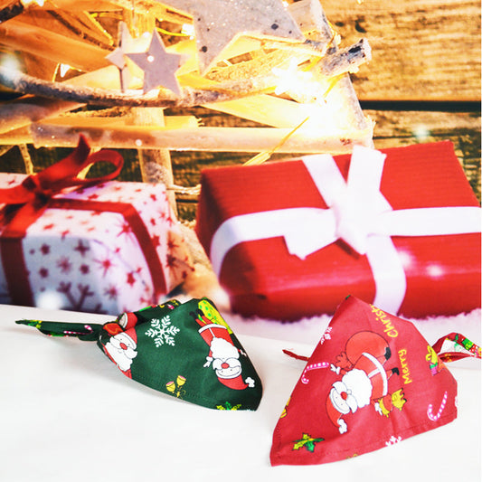 KFX-0467133 Pet Christmas Scarf - 100% Cotton, Red and Green, 45x45x65cm
