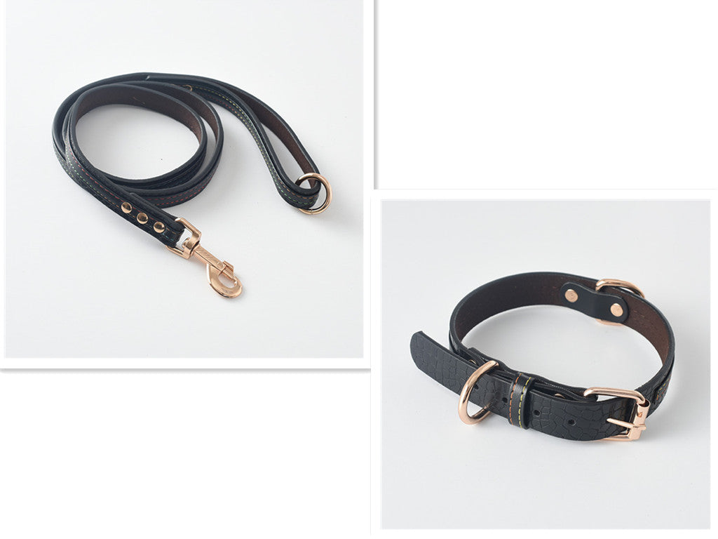 KFX-0469309 Durable PU Dog Leash and Collar Combo in Black, Red, Yellow, and Coffee