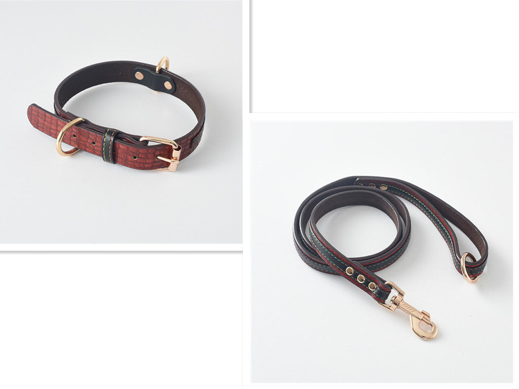 KFX-0469309 Durable PU Dog Leash and Collar Combo in Black, Red, Yellow, and Coffee