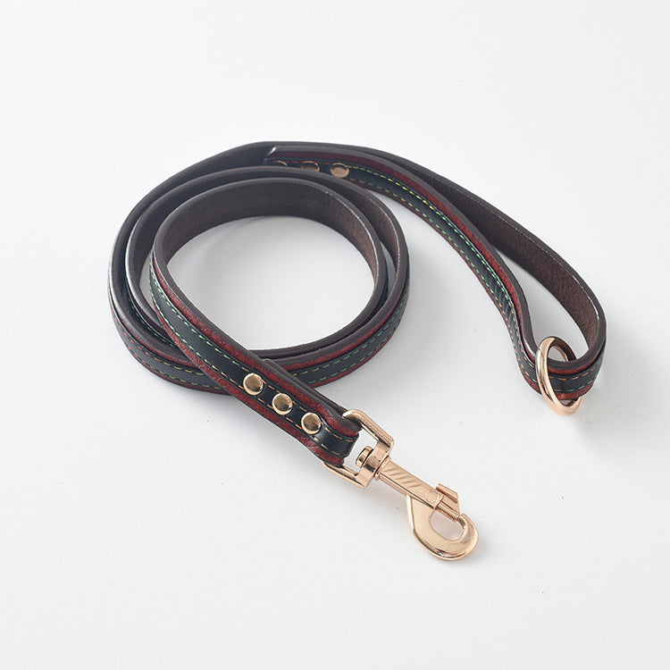 KFX-0469309 Durable PU Dog Leash and Collar Combo in Black, Red, Yellow, and Coffee