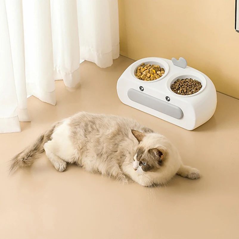 KFX-0469693 Duck Design Pet Double Bowl Tray for Cats and Dogs - Plastic Food and Water Feeder