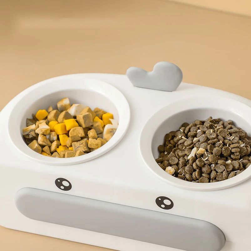 KFX-0469693 Duck Design Pet Double Bowl Tray for Cats and Dogs - Plastic Food and Water Feeder