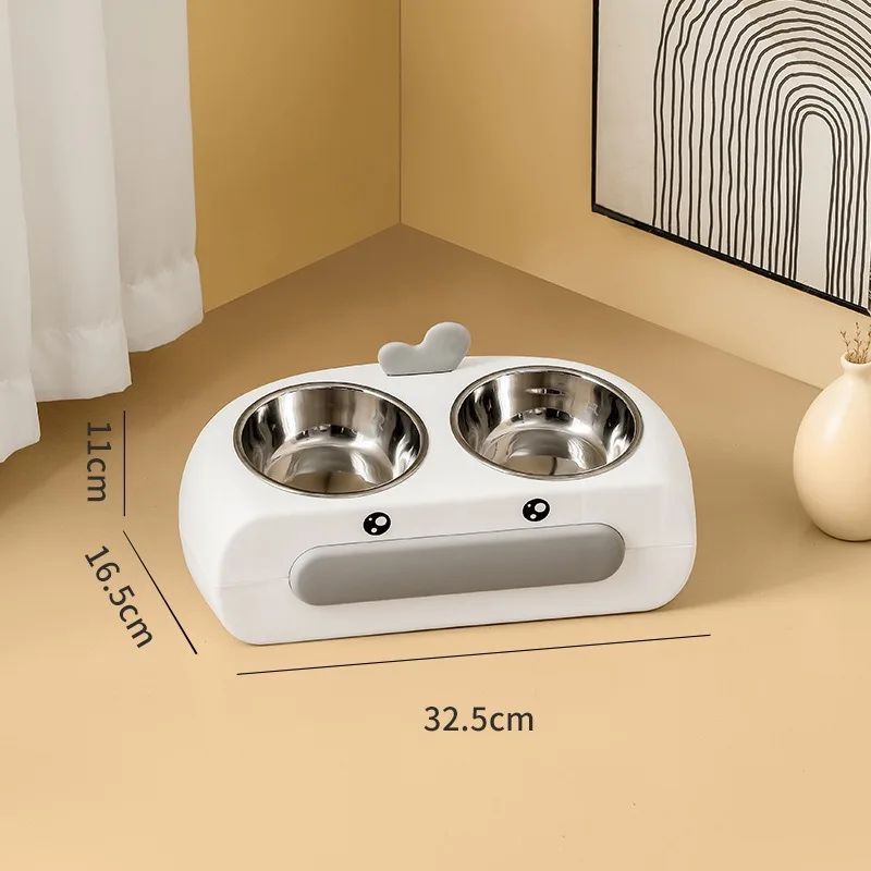 KFX-0469693 Duck Design Pet Double Bowl Tray for Cats and Dogs - Plastic Food and Water Feeder