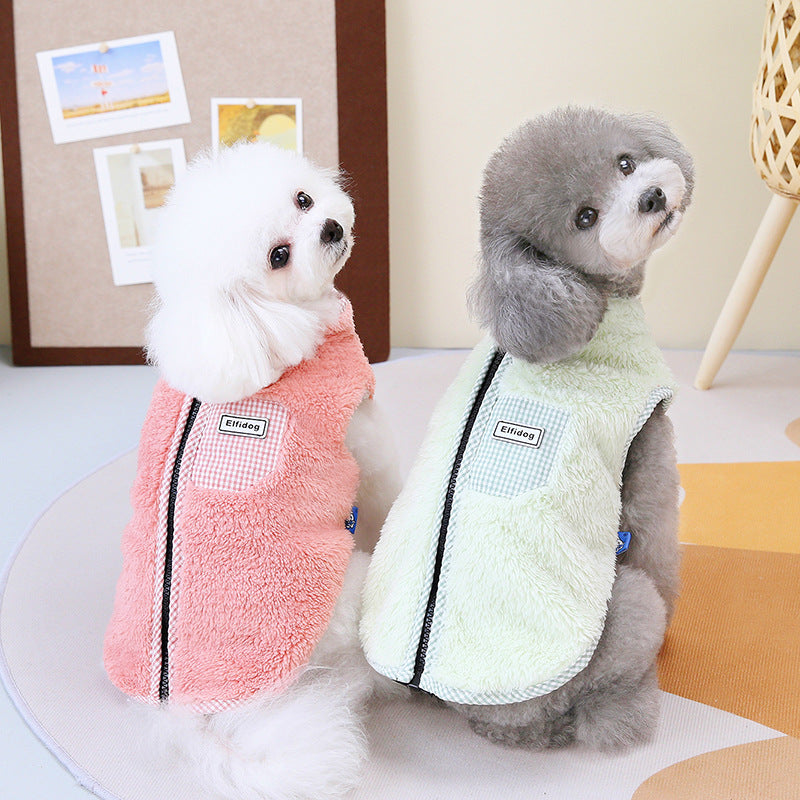 KFX-0473277 Thermal Plaid Vest for Pets in Yellow, Green, and Lotus Root Starch – Casual Style, Multiple Sizes Available