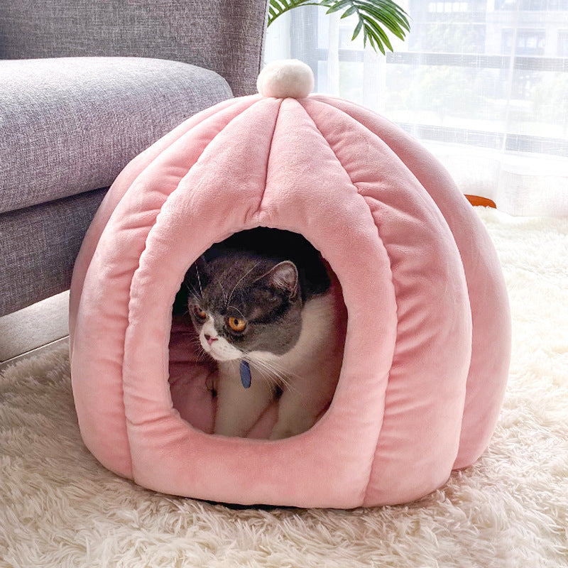 KFX-0475325 Cozy Semi-Enclosed Velvet Cat Nest for Deep Sleep - Large Size 40*48 cm