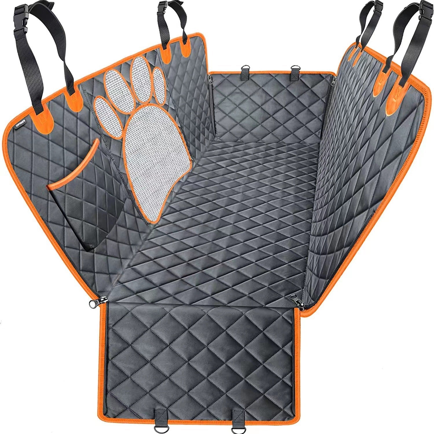 KFX-0477117 All-Black Pet Car Pad with Orange Edging - Durable Oxford Cloth Design for Dogs