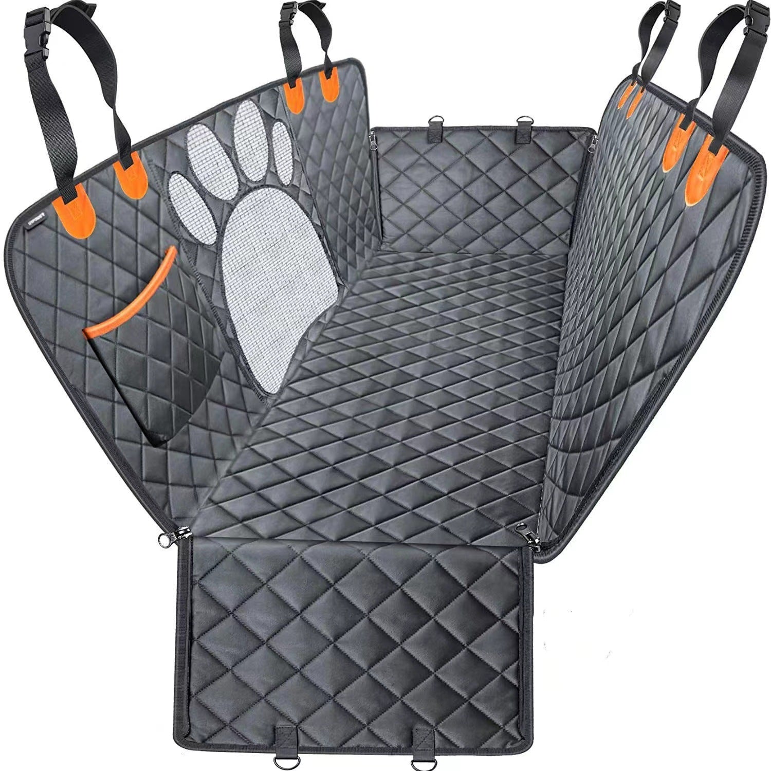 KFX-0477117 All-Black Pet Car Pad with Orange Edging - Durable Oxford Cloth Design for Dogs