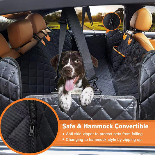 KFX-0477117 All-Black Pet Car Pad with Orange Edging - Durable Oxford Cloth Design for Dogs