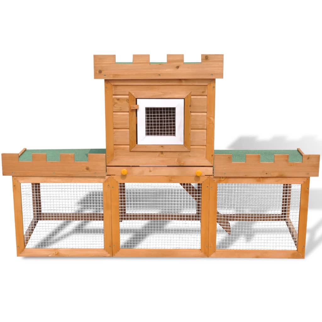 KFX-0482621 Two-Level Rabbit Hutch with Pine Wood Frame and Weather-Resistant Roof, Easy Cleaning Design
