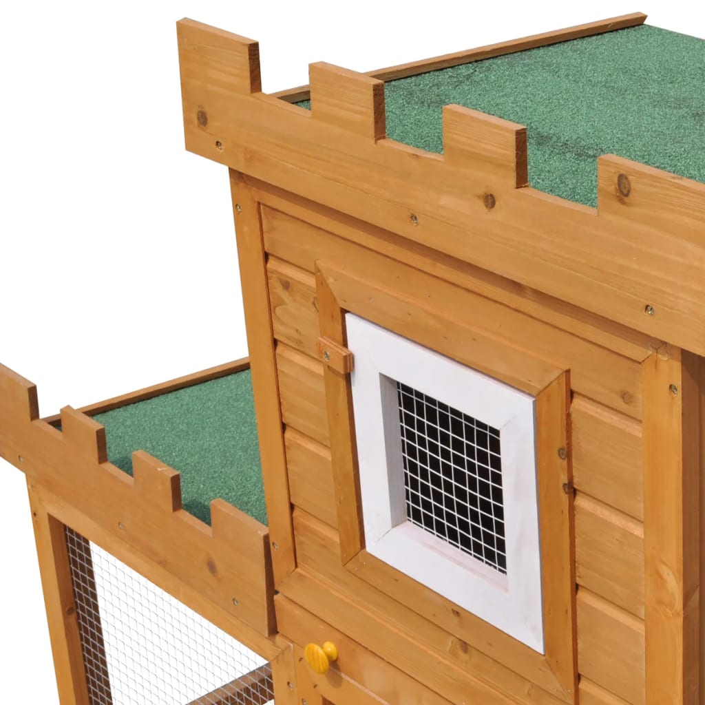 KFX-0482621 Two-Level Rabbit Hutch with Pine Wood Frame and Weather-Resistant Roof, Easy Cleaning Design