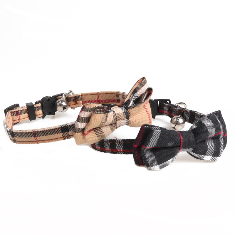 KFX-0483261 Simple Canvas Plaid Pet Collar - Black and Yellow, 1.0*28CM, Non-Retractable Design