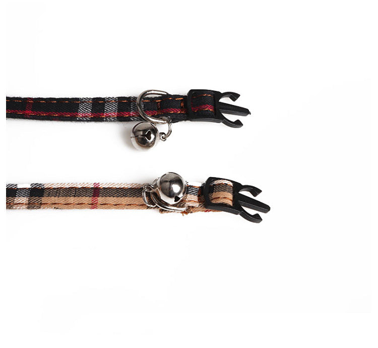 KFX-0483261 Simple Canvas Plaid Pet Collar - Black and Yellow, 1.0*28CM, Non-Retractable Design