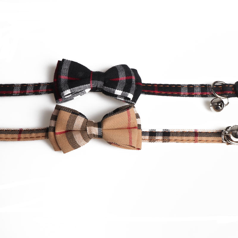 KFX-0483261 Simple Canvas Plaid Pet Collar - Black and Yellow, 1.0*28CM, Non-Retractable Design