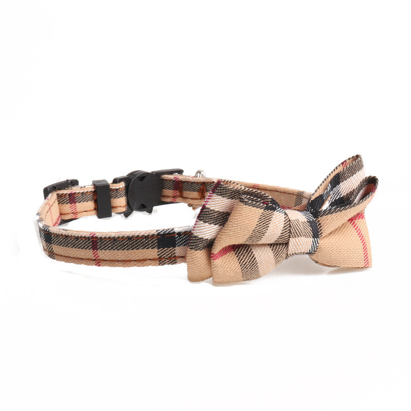 KFX-0483261 Simple Canvas Plaid Pet Collar - Black and Yellow, 1.0*28CM, Non-Retractable Design