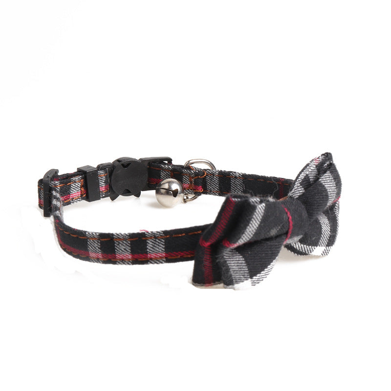 KFX-0483261 Simple Canvas Plaid Pet Collar - Black and Yellow, 1.0*28CM, Non-Retractable Design