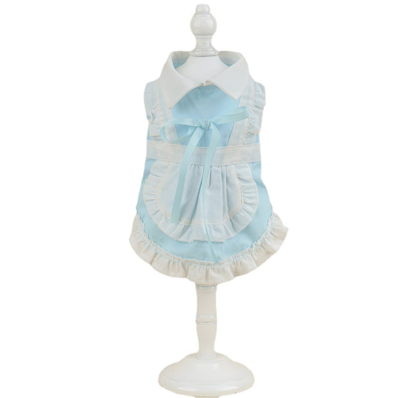KFX-0483389 Pet Blue Maid Dress & Hat Set for Cats and Dogs in Multiple Sizes
