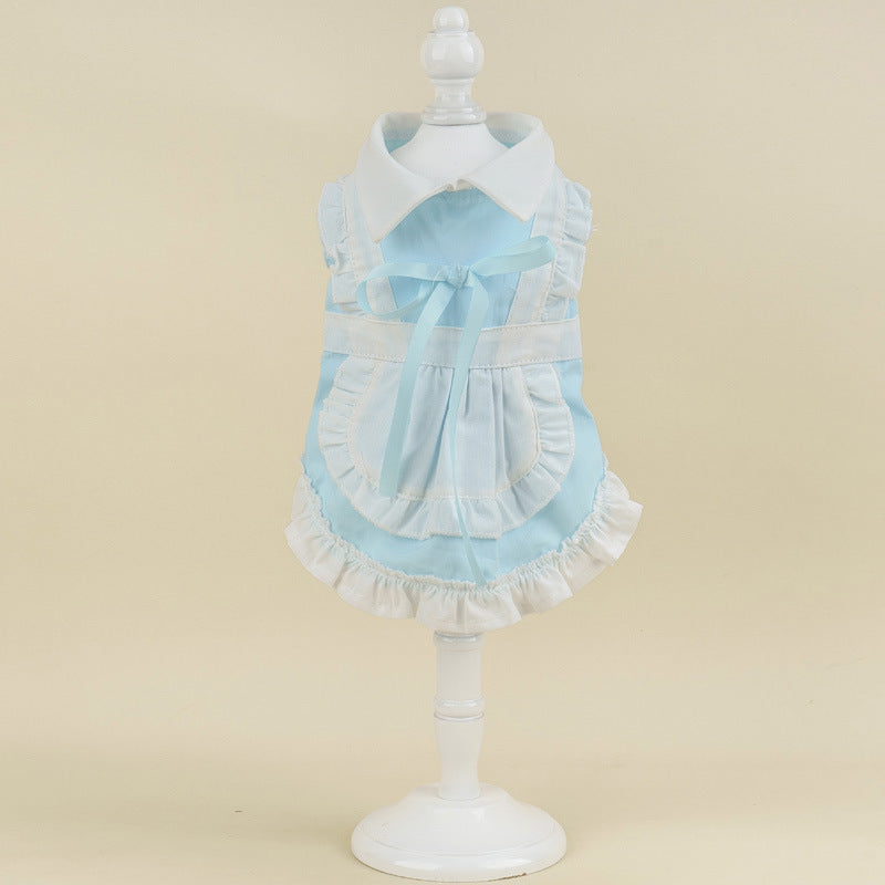 KFX-0483389 Pet Blue Maid Dress & Hat Set for Cats and Dogs in Multiple Sizes