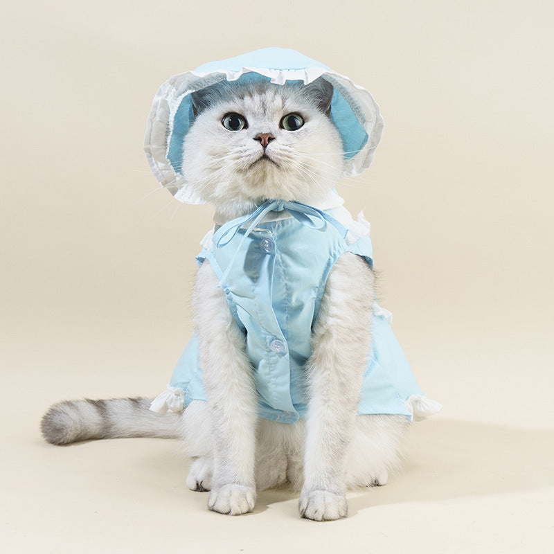 KFX-0483389 Pet Blue Maid Dress & Hat Set for Cats and Dogs in Multiple Sizes
