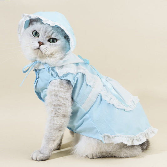 KFX-0483389 Pet Blue Maid Dress & Hat Set for Cats and Dogs in Multiple Sizes
