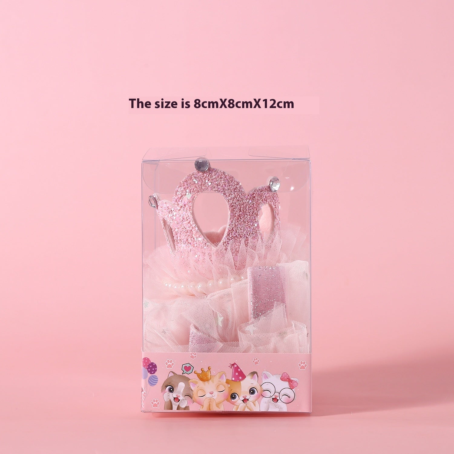 KFX-0485821 Elegant Princess Crown Headdress for Pet Weddings and Birthdays - Beige and Pink with Veil