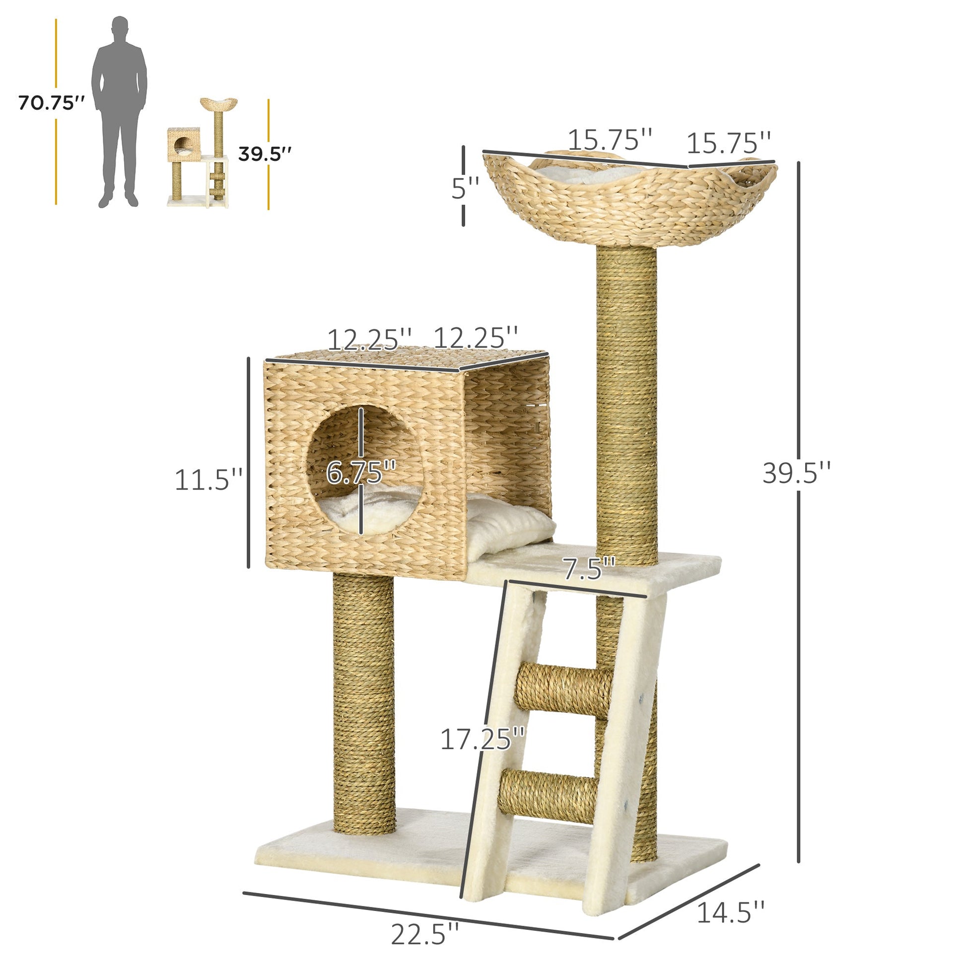 KFX-0490045 Multi-Level Cat Tree with Soft Beds, Condo, and Climbing Ladder for Indoor Cats