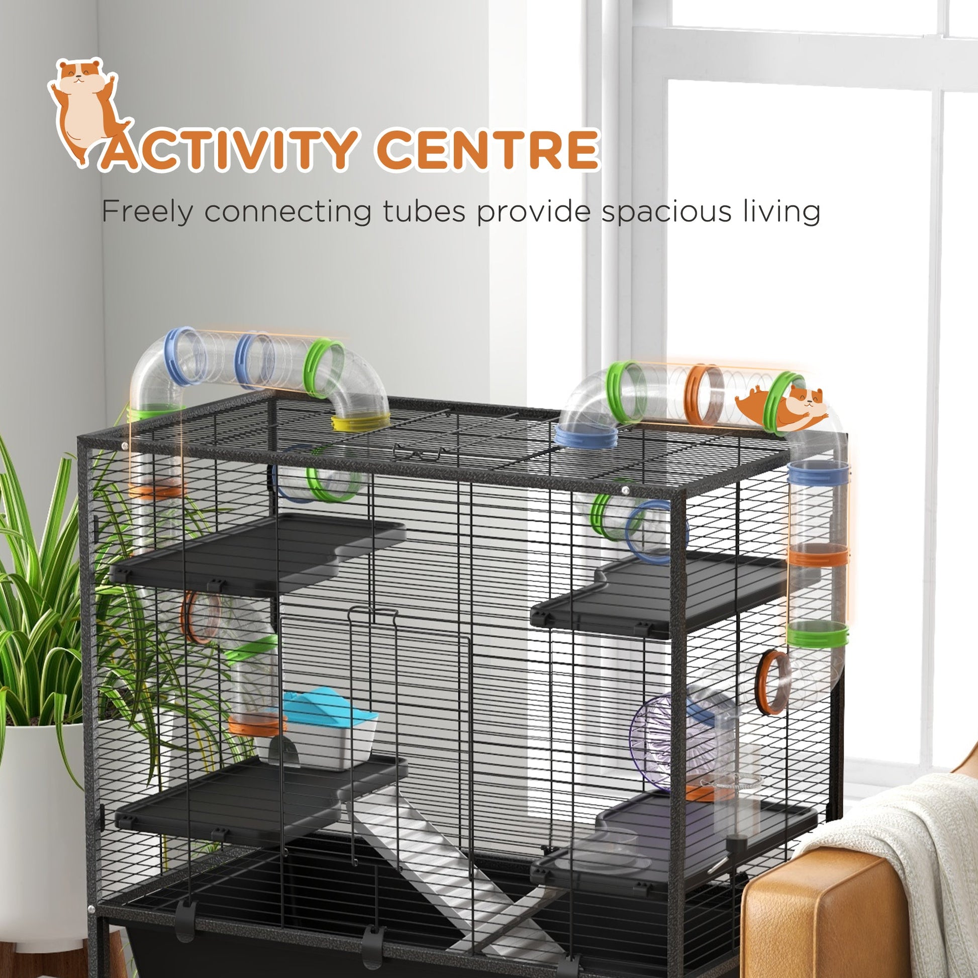 KFX-0490429 Spacious Small Animal Cage with Tubing System, Exercise Wheel, Ramps and Platforms for Hamsters and Gerbils