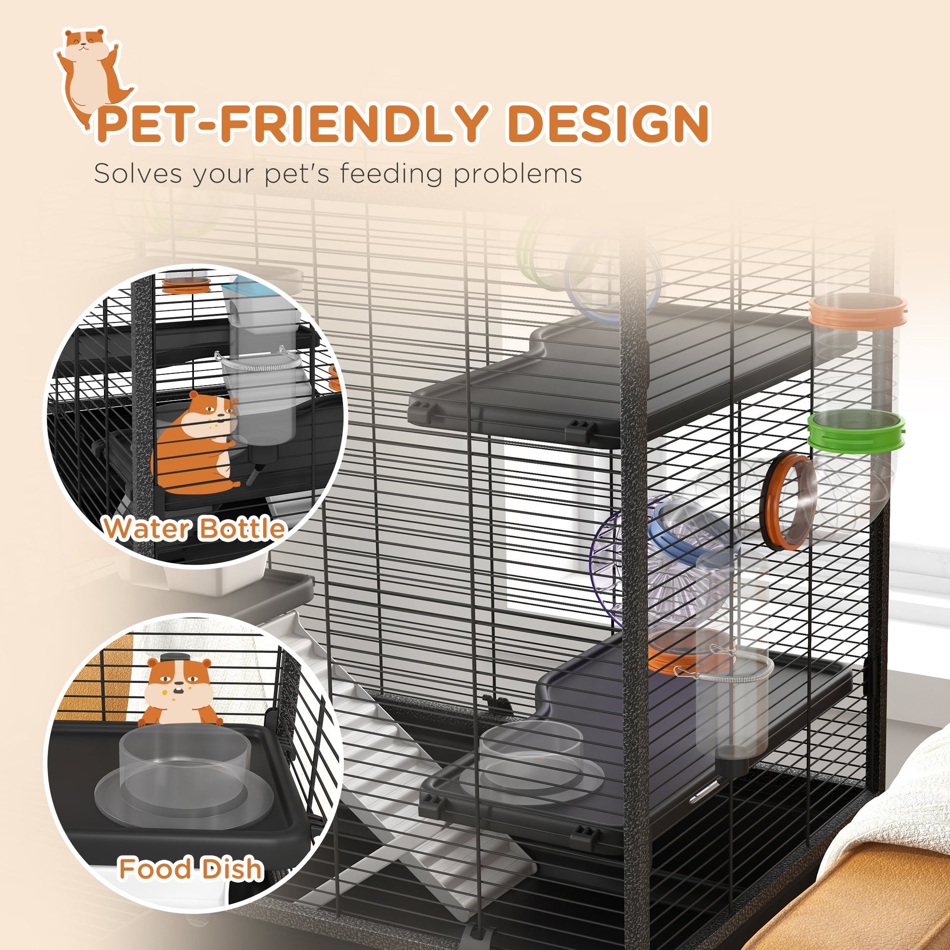 KFX-0490429 Spacious Small Animal Cage with Tubing System, Exercise Wheel, Ramps and Platforms for Hamsters and Gerbils