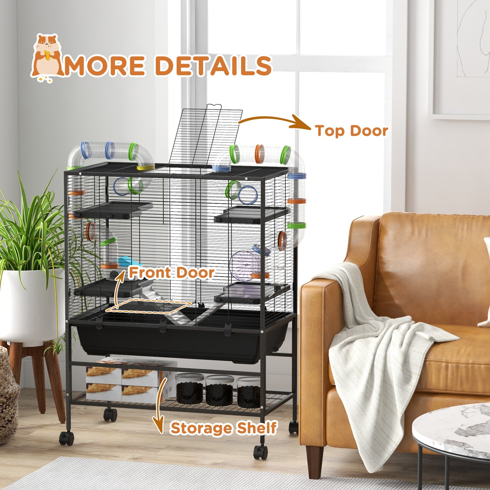 KFX-0490429 Spacious Small Animal Cage with Tubing System, Exercise Wheel, Ramps and Platforms for Hamsters and Gerbils