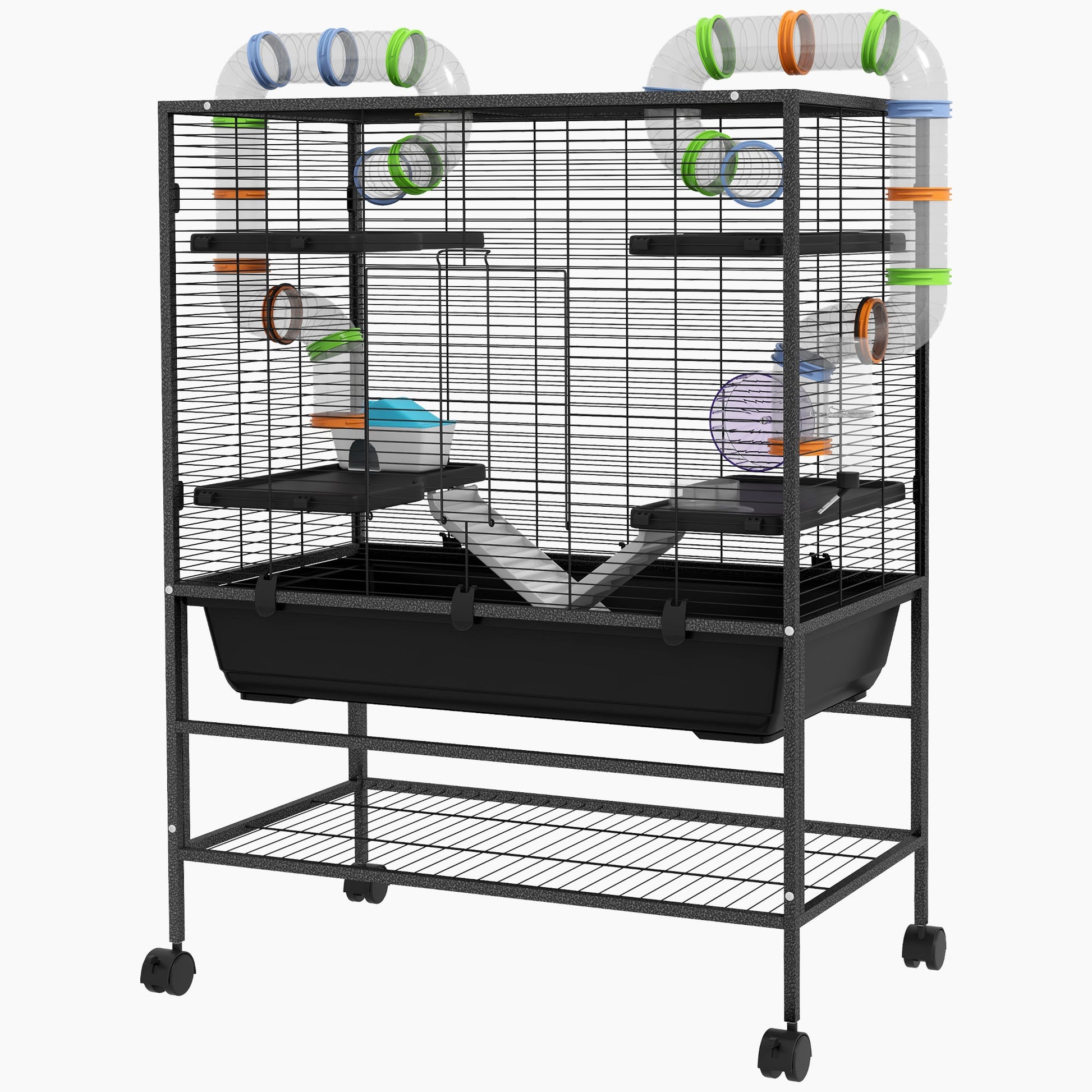 KFX-0490429 Spacious Small Animal Cage with Tubing System, Exercise Wheel, Ramps and Platforms for Hamsters and Gerbils