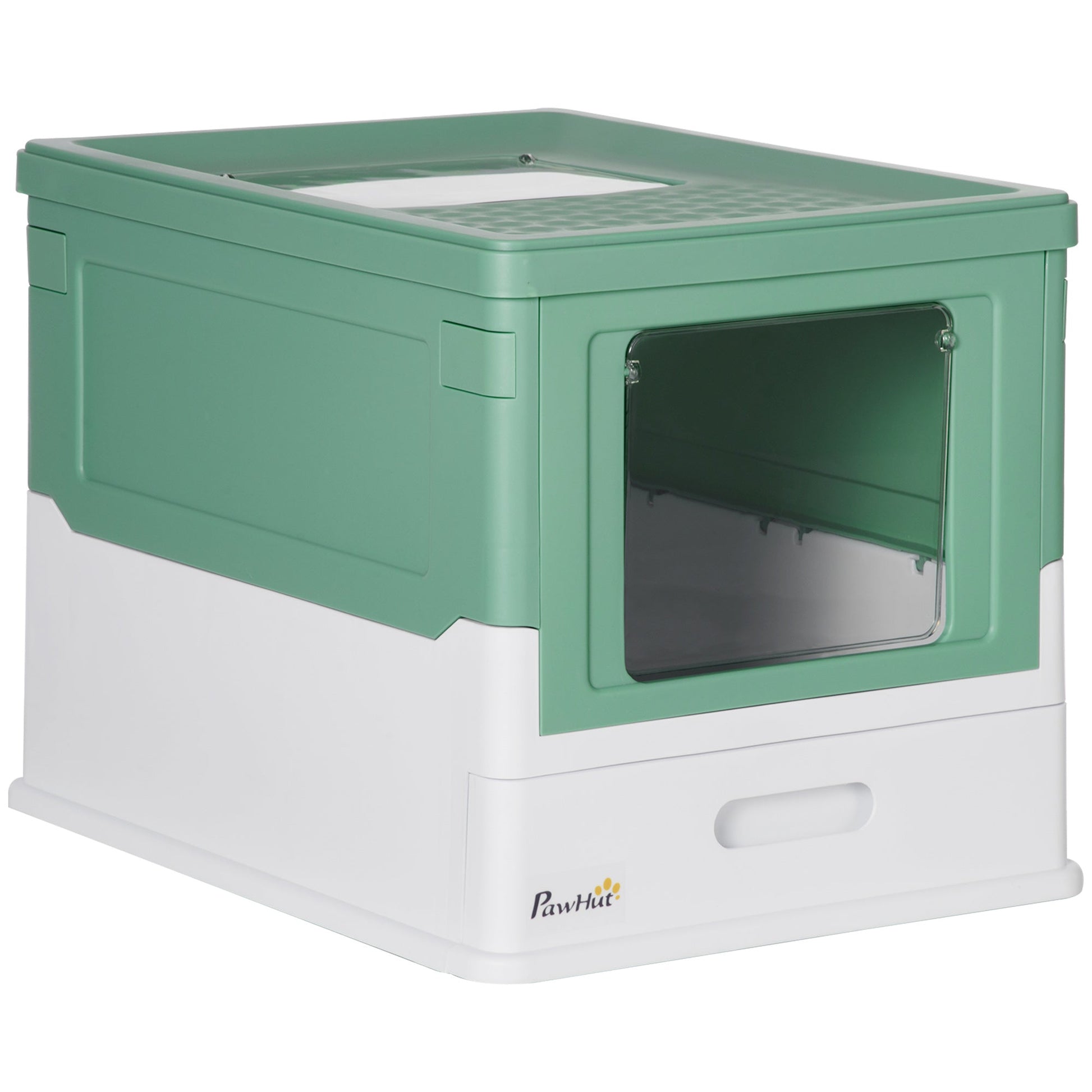 KFX-0492221 PawHut Fully Enclosed Cat Litter Box with Drawer Tray and Top Access, Portable Design, Green
