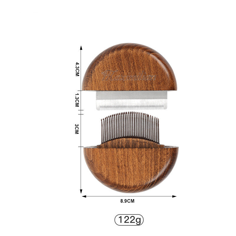 KFX-0492349 Antique Solid Wood Pet Comb for Cats and Dogs - Double-Sided Open Knot and Needle Design