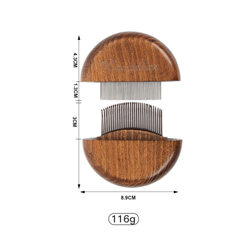 KFX-0492349 Antique Solid Wood Pet Comb for Cats and Dogs - Double-Sided Open Knot and Needle Design