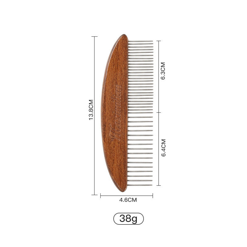 KFX-0492349 Antique Solid Wood Pet Comb for Cats and Dogs - Double-Sided Open Knot and Needle Design