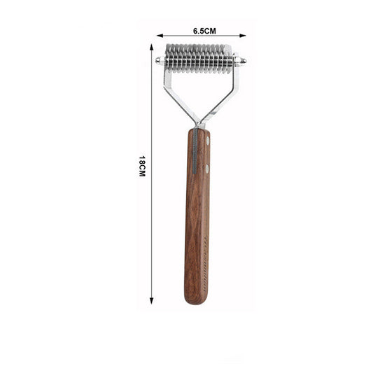 KFX-0492349 Antique Solid Wood Pet Comb for Cats and Dogs - Double-Sided Open Knot and Needle Design