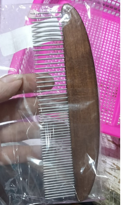 KFX-0492349 Antique Solid Wood Pet Comb for Cats and Dogs - Double-Sided Open Knot and Needle Design